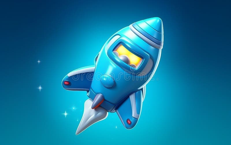 3D blue rocket ship cartoon. Fantasy, Minimal, Clean, 3D Render, Surrealistic, Photographic Style, illustration, Close Up. Created with Generative AI technology. 3D blue rocket ship cartoon. Fantasy, Minimal, Clean, 3D Render, Surrealistic, Photographic Style, illustration, Close Up. Created with Generative AI technology