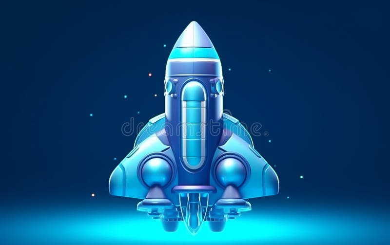 3D blue rocket ship cartoon. Fantasy, Minimal, Clean, 3D Render, Surrealistic, Photographic Style, illustration, Close Up. Created with Generative AI technology. 3D blue rocket ship cartoon. Fantasy, Minimal, Clean, 3D Render, Surrealistic, Photographic Style, illustration, Close Up. Created with Generative AI technology