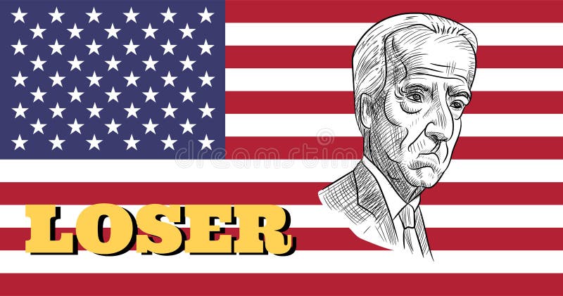 Caricature drawing portrait of Democrat Joe Biden, the loser for American President Election 2020, on US flag