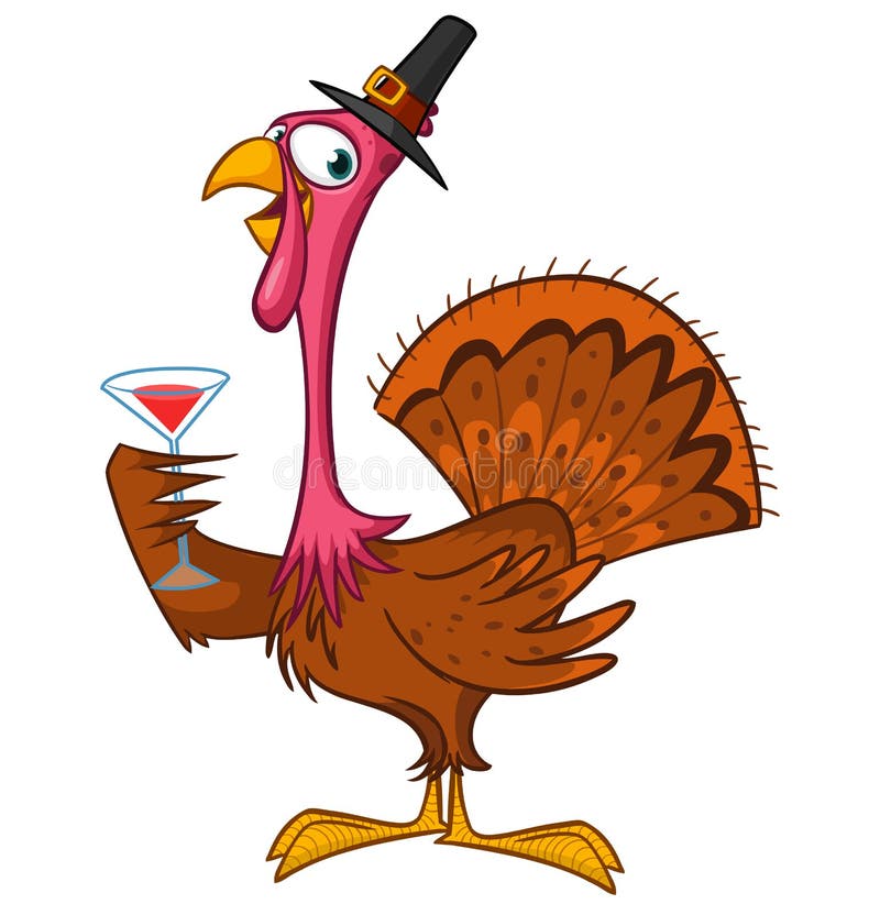 Caricature joyeux mignon thanksgiving dinde oiseau boire du vin après le repas. conception pour la journée d'action de grâce. illustration vectorielle isolée