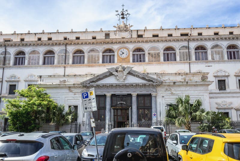 Palermo, Italy - May 8, 2019: Exterior of Banca Carige in Palermo, capital of Sicily Island. Palermo, Italy - May 8, 2019: Exterior of Banca Carige in Palermo, capital of Sicily Island