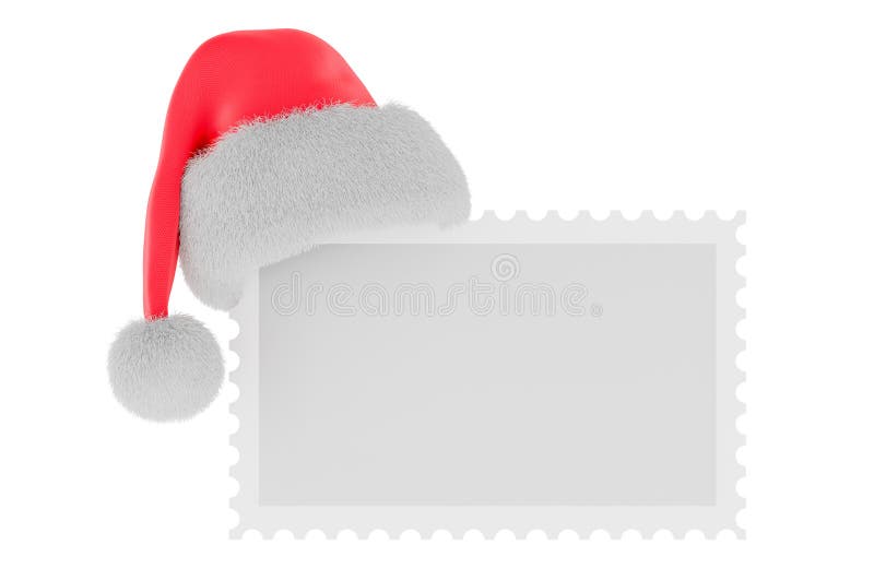 Selo postal de Natal com gorro de Pai Natal. Renderização 3D ilustração royalty free