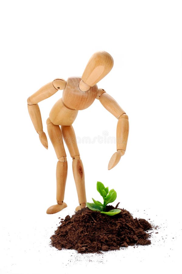A sprout, new life or envroment concept with puppy and little plant. Little marionette stock images, royalty-free photos and pictures