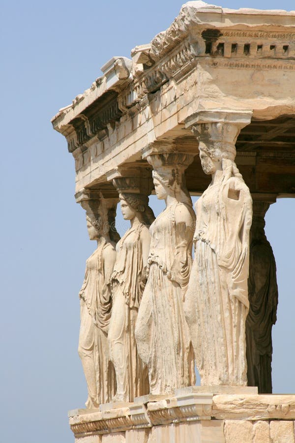 Athens, Greece - Caryatids, sculpted female figures, used as columns to hold portion of the roof of the erechtheum. Located on the north side of the Acropolis. Athens, Greece - Caryatids, sculpted female figures, used as columns to hold portion of the roof of the erechtheum. Located on the north side of the Acropolis.