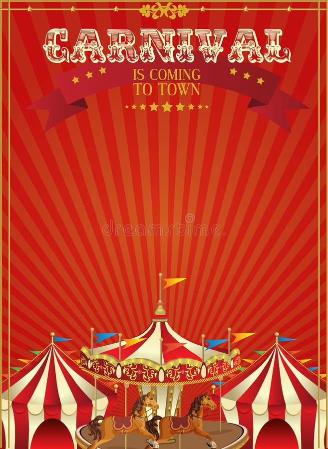 Carnaval-affiche met vrolijk-gaan-rond in uitstekende stijl Carrousel met paarden stock illustratie Carnaval-affiche met vrolijk-gaan-rond in uitstekende stijl Carrousel met paarden stock illustratie