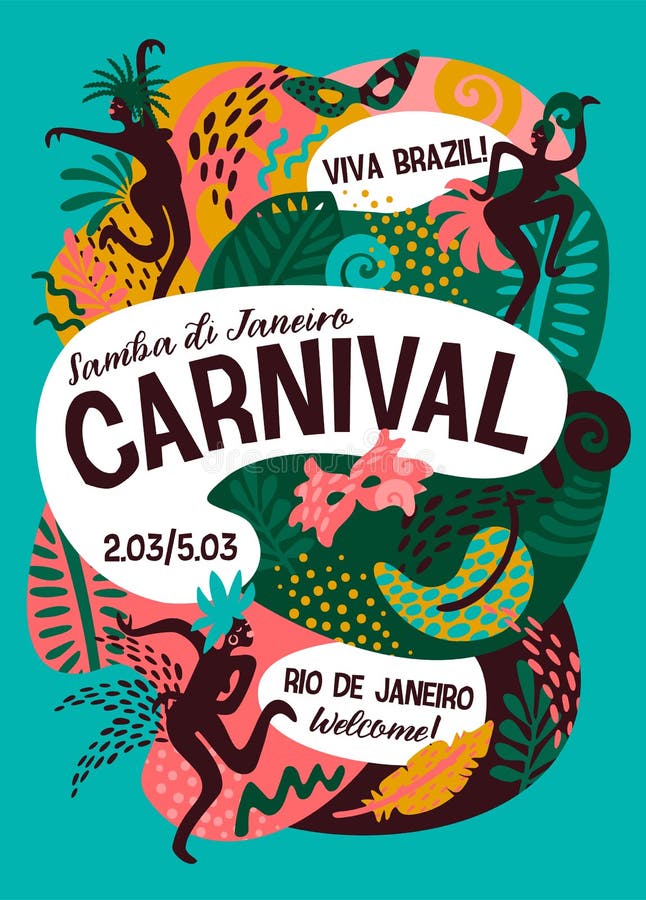 Brazil carnival. Vector illustration of funny dancing men and women in bright costumes. Design element for carnival concept and other users. Brazil carnival. Vector illustration of funny dancing men and women in bright costumes. Design element for carnival concept and other users