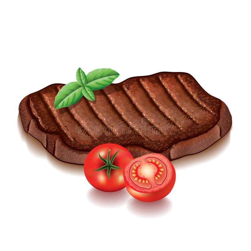 Carne Asada a La Parrilla Con Verdes En El Vector Blanco Ilustración