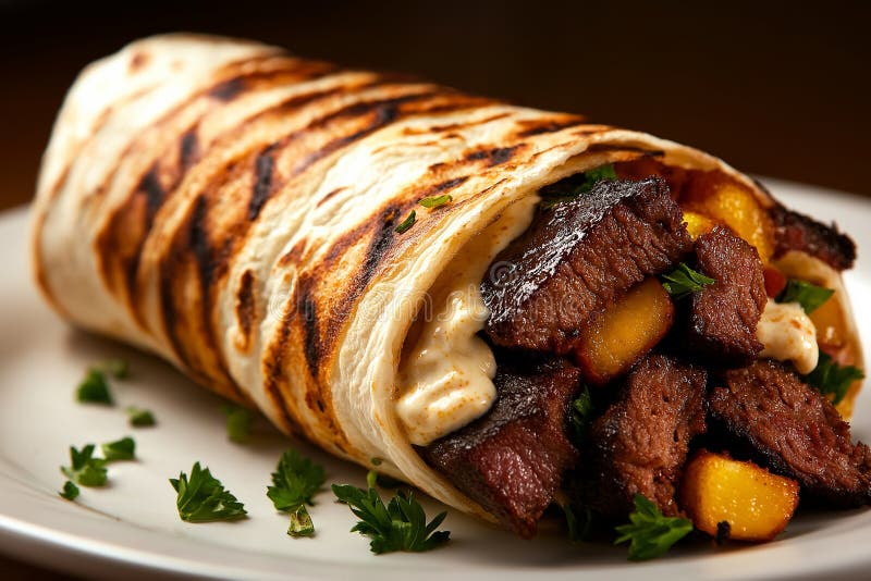 Carne di manzo deliziosa con maionese di carne grigliata e erbe fresche immagini stock libere da diritti