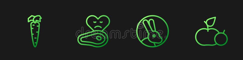 Carne e maçã de cenoura de coelho de linha fixa. ícones de cor de gradiente. vetor ilustração do vetor