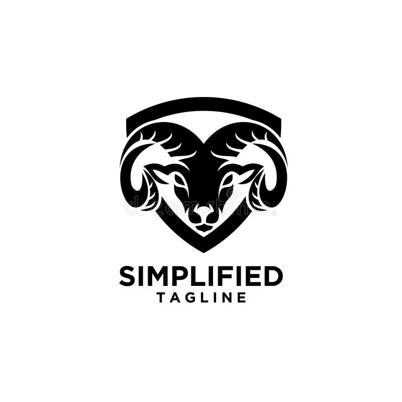 Goat sheep rams bull line head big horn with shield set logo icon designs vector simple black illustration white background. Goat sheep rams bull line head big horn with shield set logo icon designs vector simple black illustration white background