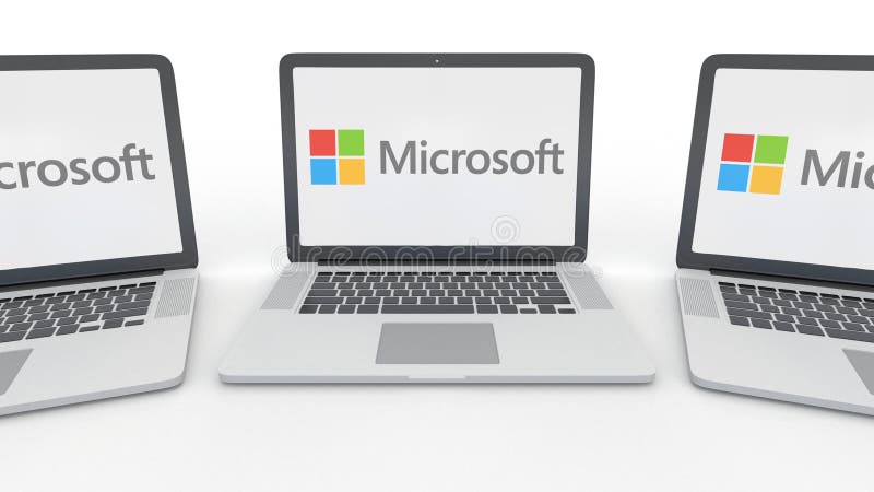 Carnets avec le logo de Microsoft sur l'écran Rendu conceptuel de l'éditorial 3D d'informatique illustration libre de droits Carnets avec le logo de Microsoft sur l'écran Rendu conceptuel de l'éditorial 3D d'informatique illustration libre de droits