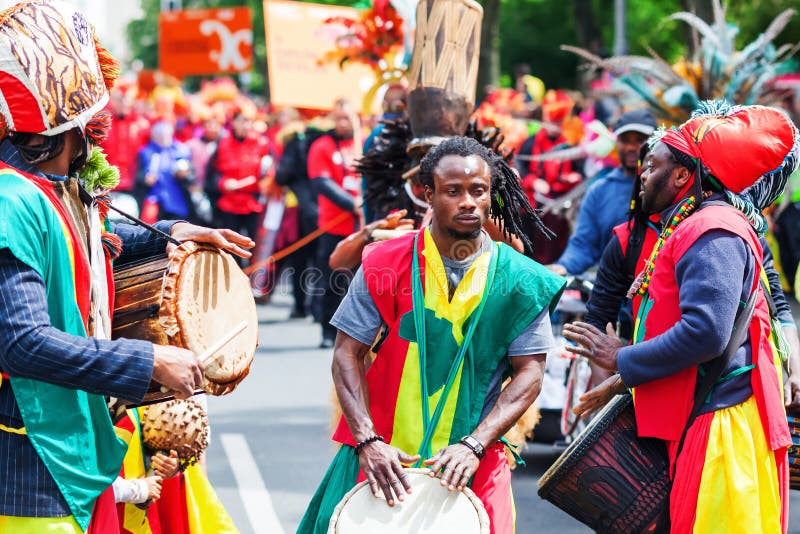 Berlin, Germany - May 15, 2016: unidentified people at the Carnival of Cultures, an annually festival in Berlin. The processions, dance and music events celebrate peace, tolerance and multiculturalism. Berlin, Germany - May 15, 2016: unidentified people at the Carnival of Cultures, an annually festival in Berlin. The processions, dance and music events celebrate peace, tolerance and multiculturalism