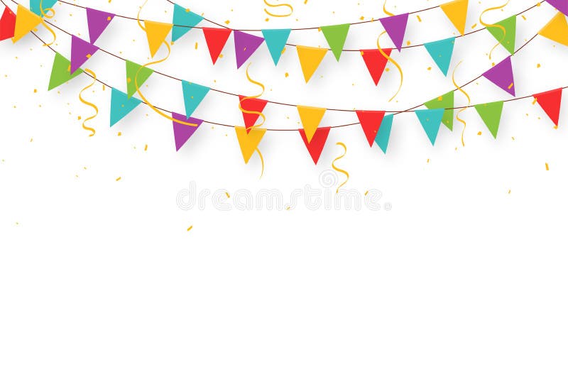Carnival Garland with Flags, Confetti and Ribbons. Decorative Colorful  Party Pennants for Birthday Celebration Stock Vector - Illustration of  hanging, congratulations: 113438003