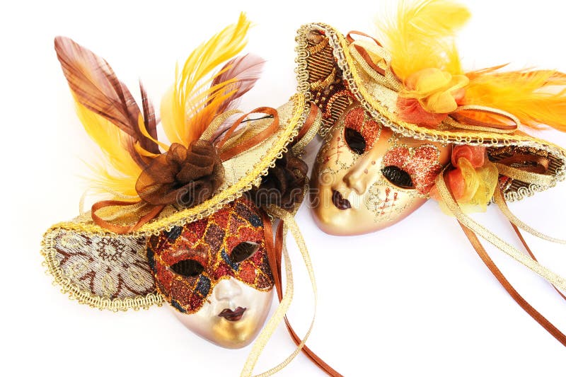 Carnival masks on white background.