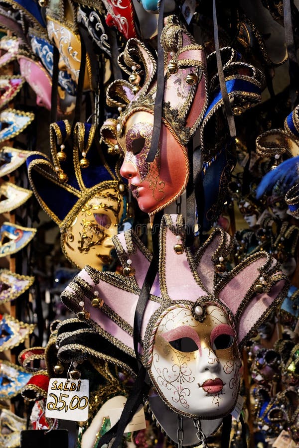 Carnival masks on sale in a market in Florence, Italy