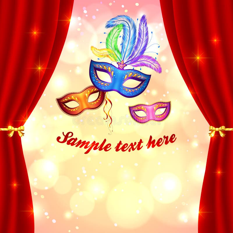 Carnival Poster Template with Masks and Curtain Stock Vector
