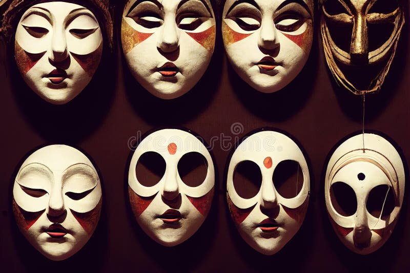 Carnival or Theatrical Masks with Different Emotions. Masks Expressing
