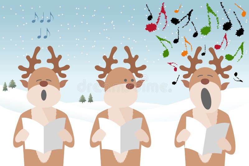 Reindeer characters singing Christmas carols in the snow. EPS file available. Reindeer characters singing Christmas carols in the snow. EPS file available