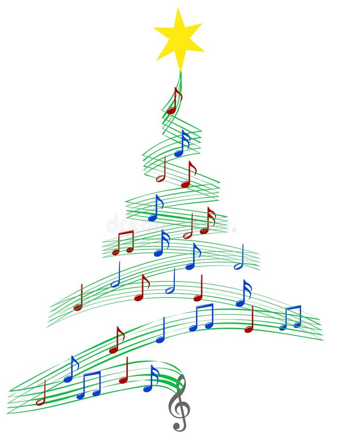 Un albero di Natale di Note Musicali che simboleggia canti di Natale e altri di musica di Natale.