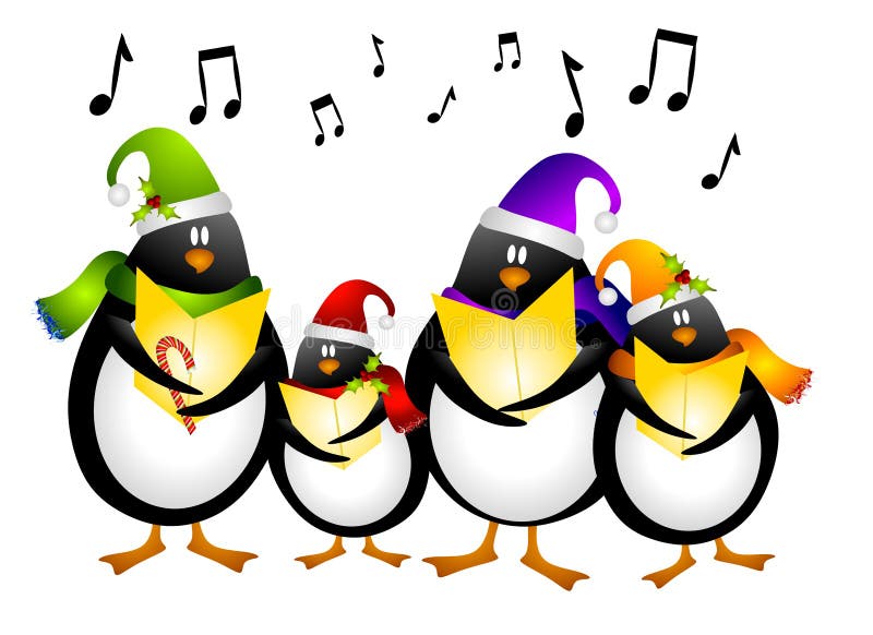Carolers de canto do Natal do pinguim ilustração do vetor Carolers de canto do Natal do pinguim ilustração do vetor
