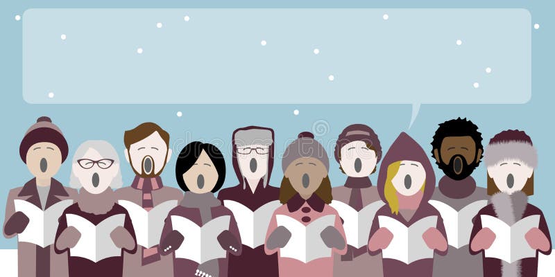 Group of christmas carol singers with speech bubble for text. Group of christmas carol singers with speech bubble for text