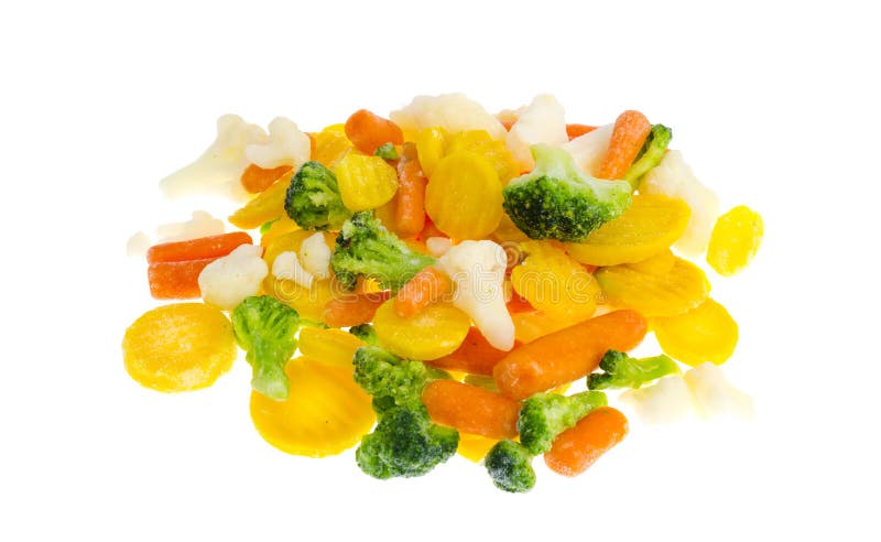 Carote rosse e gialle congelate dei broccoli, del cavolfiore, fotografia stock Carote rosse e gialle congelate dei broccoli, del cavolfiore, fotografia stock