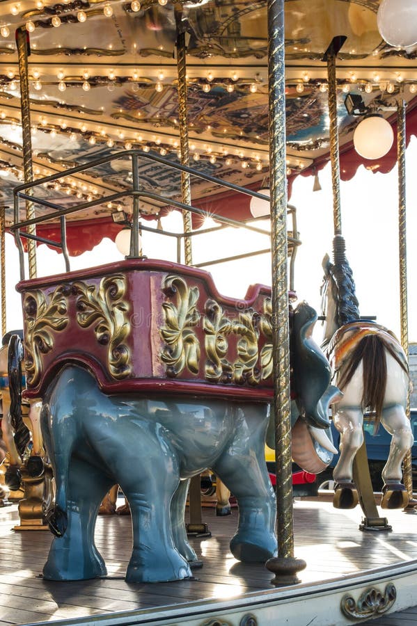Carousel in amusement park royalty free stock photo