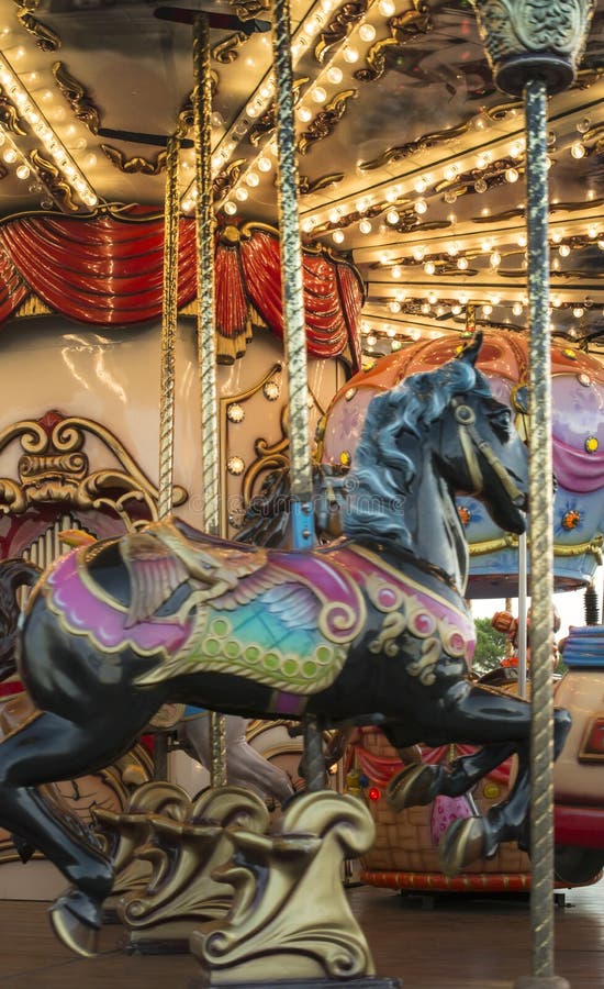 Carousel in amusement park stock photo