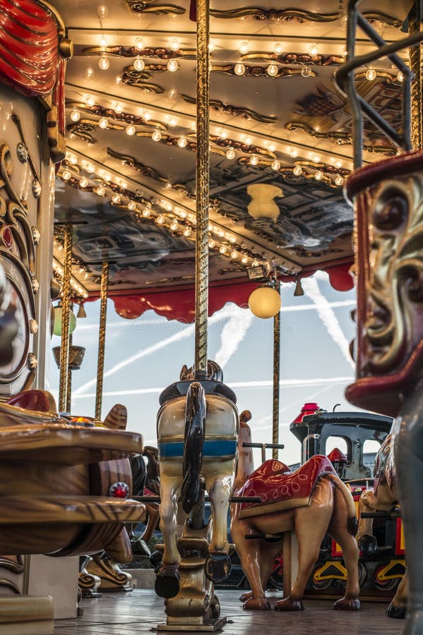 Carousel in amusement park royalty free stock photography