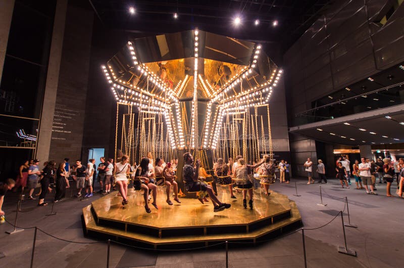 Carousel inside the National Gallery of Victoria during White Night royalty free stock images Carousel inside the National Gallery of Victoria during White Night royalty free stock images