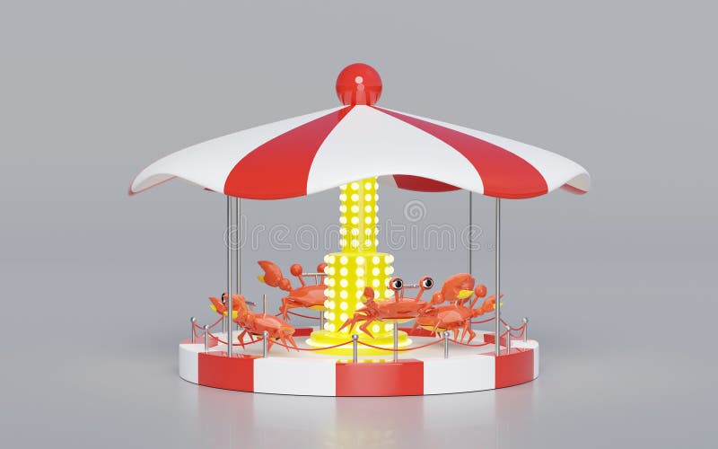 Carousel or merry go round for children with crab isolated. 3d render illustration royalty free illustration