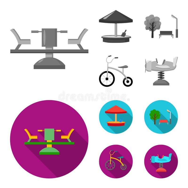 Carousel, sandbox, park, tricycle. Playground set collection icons in monochrome,flat style vector symbol stock vector illustration Carousel, sandbox, park, tricycle. Playground set collection icons in monochrome,flat style vector symbol stock vector illustration