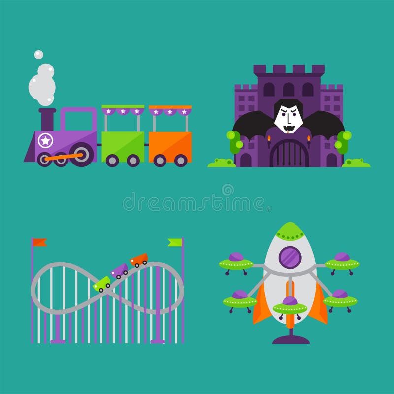 Carousels przyciągania parka rozrywkowy przedstawienie żartuje plenerową rozrywkę ilustracji Carousels przyciągania parka rozrywkowy przedstawienie żartuje plenerową rozrywkę ilustracji