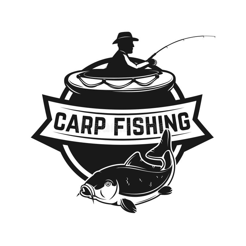 Carp Fishing Club. Emblem Template with Carp Fish and Fisherman. Design ...