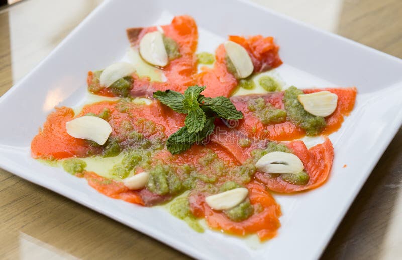 Carpaccio of salmon stock photo. Image of lemon, carpaccio 63787378