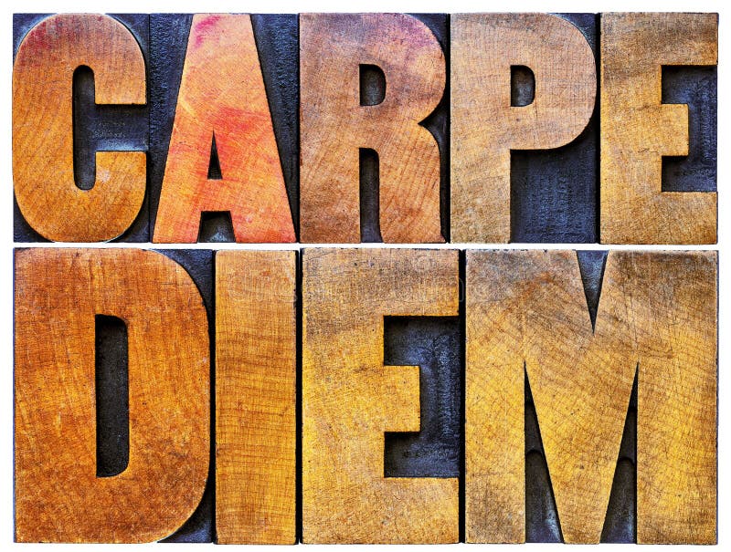 Carpe diem in letterzetsel houten type royalty-vrije stock foto's Carpe diem in letterzetsel houten type royalty-vrije stock foto's