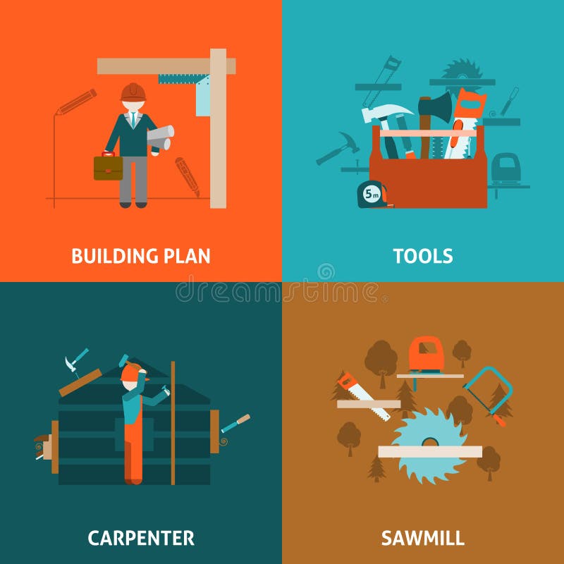 Carpenter concept 4 flat icons square