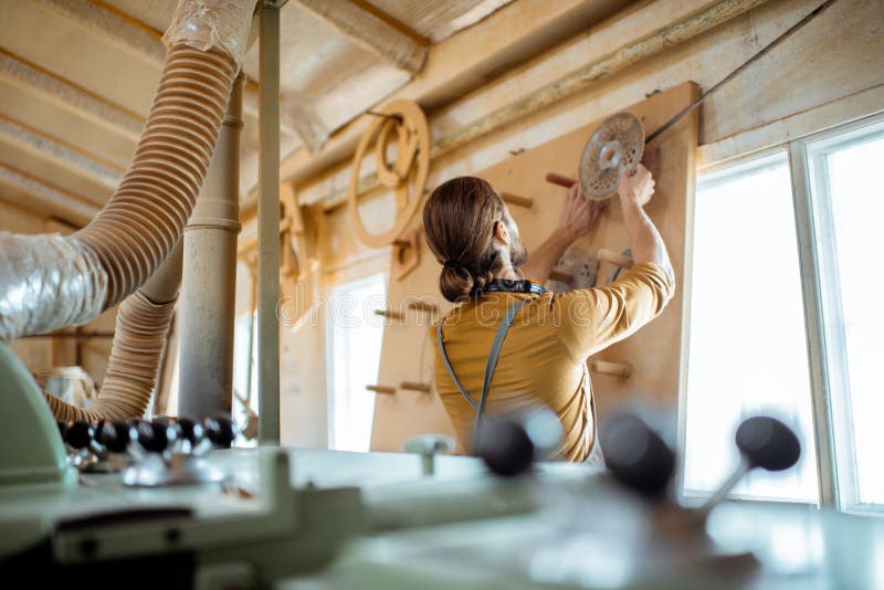 Carpenter with Cutter for Woodworking Machine Stock Photo Image of