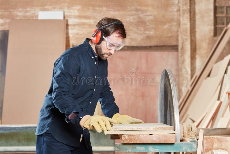 Carpenter Cutting Wood Concentrated Stock Image Image of artisan