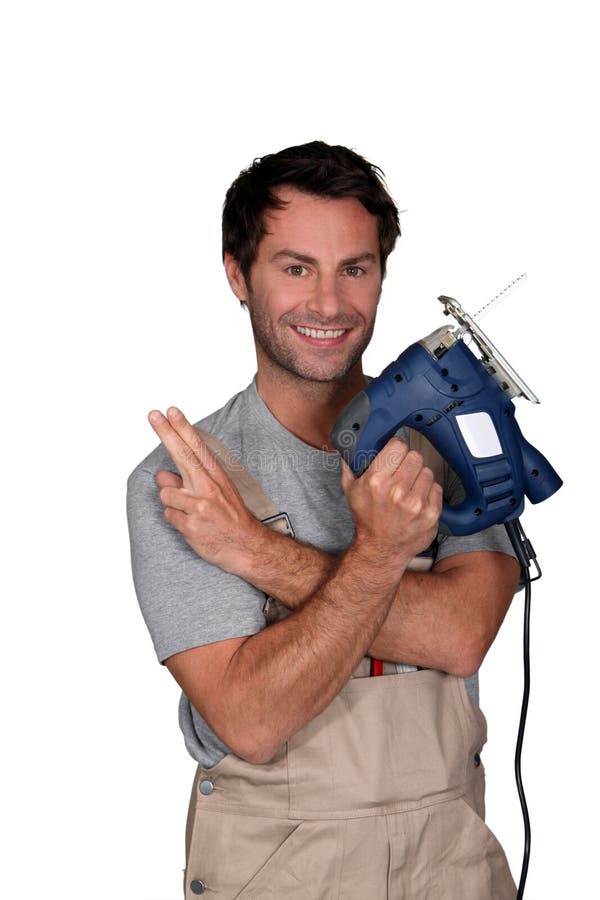 Carpenter with Electric Saw Stock Photo Image of repairs, male 25753614