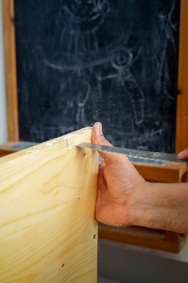 Carpenter Hand with Saw Cutting Wooden Boards Stock Photo Image of