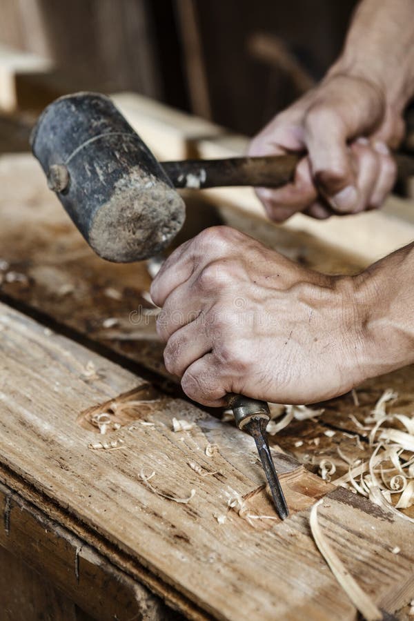 Closeup Chisel Carpentry Joinery Hand Cutting Stock Photo 2195172735