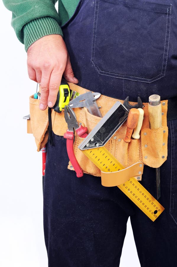 Carpenter Holding Different Tools on His Belt Stock Photo Image of