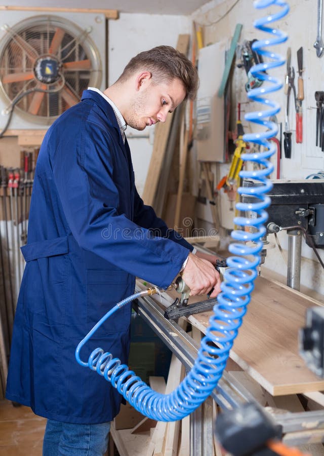 Carpenter Practising His Skills with Milling Cutter Stock Image Image