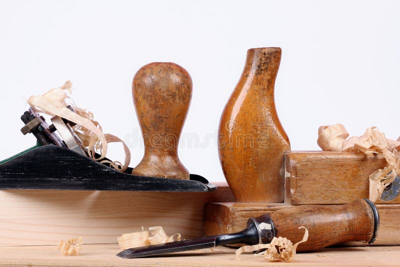 Carpenter Tools Saw Hammer Wood Tape Plane Gouge Stock Photo - Image of ...