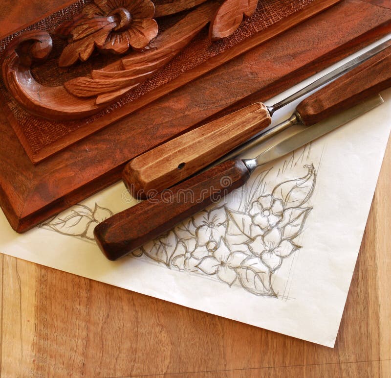 Carpenter Wood Chisel Tool With Carving Stock Image - Image of ...
