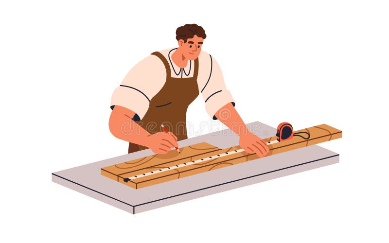 Tâmplărie. placă din lemn pentru măsurare artizanală cu bandă de măsurare. lemn de tâmplărie pentru tâmplărie vector illustration