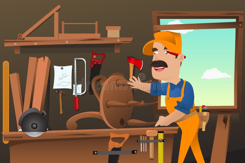 Carpenter Working Making a Chair Stock Vector - Illustration of worker