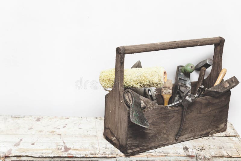 Carpentry Box with Tools. Vintage Carpentry Tools. Stock Photo Image