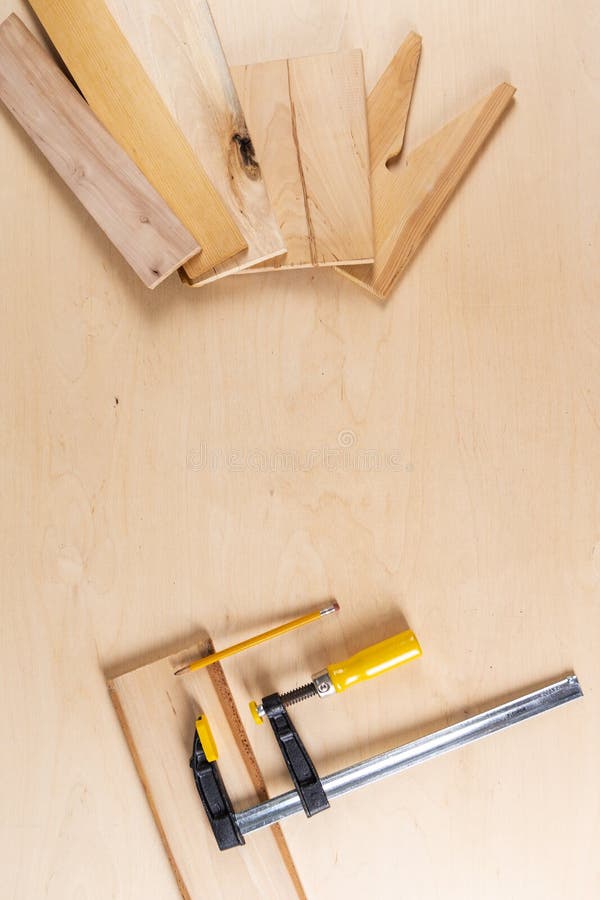 Carpentry Concepts and Ideas. Separate Lineup of Assorted Work Tools on